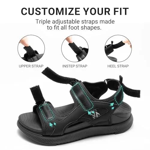 DREAM PAIRS Women's Walking Sandals Arch Support Orthopedic Recovery Hiking Sandals Thick Athletic Cushion Adjustable Strap for Plantar Fasciitis, Size 9 (US), All Black | 4.6 cm (1.8 in) Platform Heel thumbnail 6