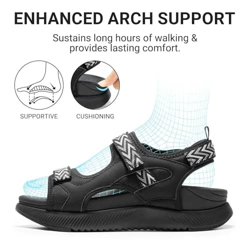 DREAM PAIRS Women's Walking Sandals Arch Support Orthopedic Recovery Hiking Sandals Thick Athletic Cushion Adjustable Strap for Plantar Fasciitis, Size 9 (US), All Black | 4.6 cm (1.8 in) Platform Heel thumbnail 3
