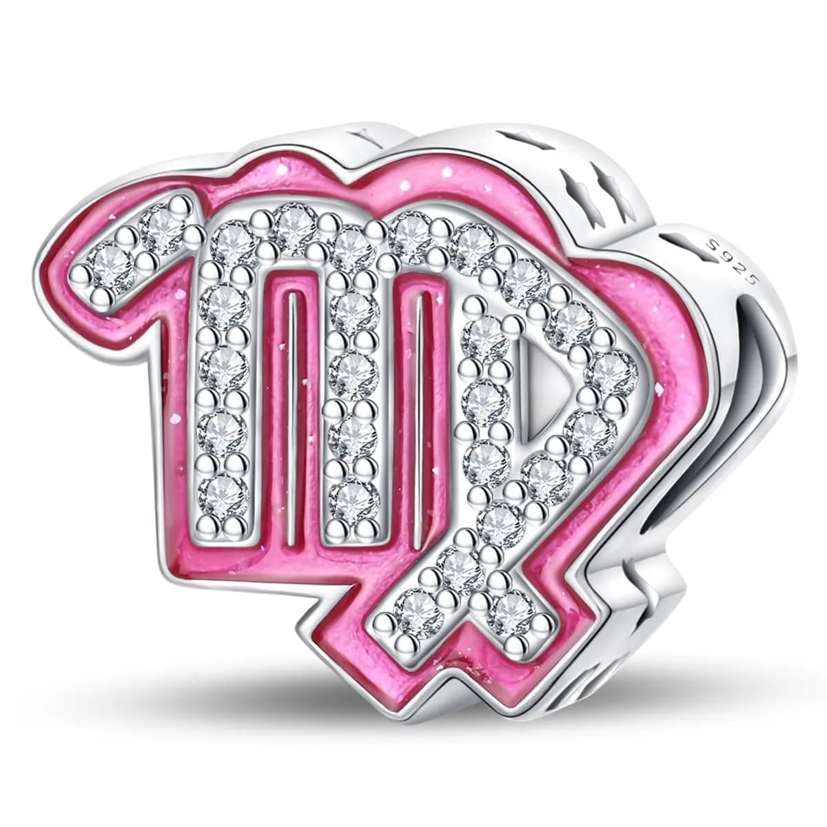 LIGHTDOG S925 Sterling Silver Zodiac Sign Charm | Pink Cubic Zirconia, 4.5-5mm Hole - main product image