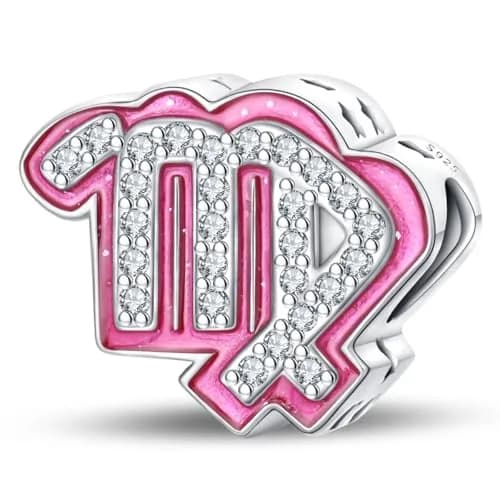 LIGHTDOG S925 Sterling Silver Zodiac Sign Charm | Pink Cubic Zirconia, 4.5-5mm Hole thumbnail 1
