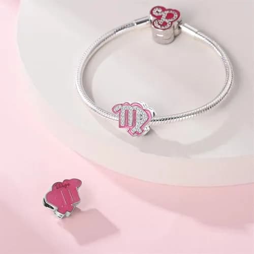 LIGHTDOG S925 Sterling Silver Zodiac Sign Charm | Pink Cubic Zirconia, 4.5-5mm Hole thumbnail 4