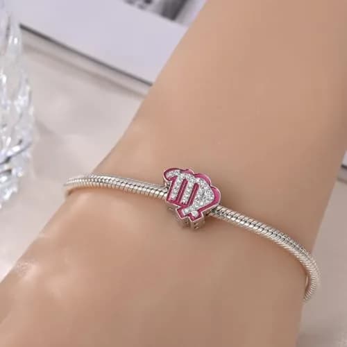 LIGHTDOG S925 Sterling Silver Zodiac Sign Charm | Pink Cubic Zirconia, 4.5-5mm Hole thumbnail 3