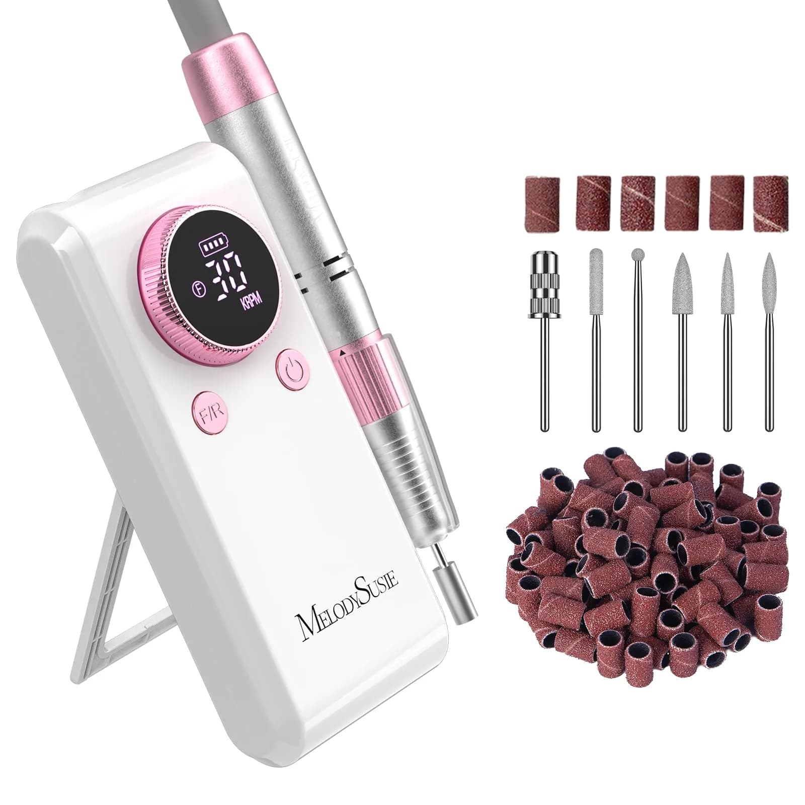 MelodySusie SM330G Rechargeable Clip-On Nail Drill 35000RPM | Professional E-File for Manicure Shaping & Gel Removal — 30000rpm Carbon Motor-rose