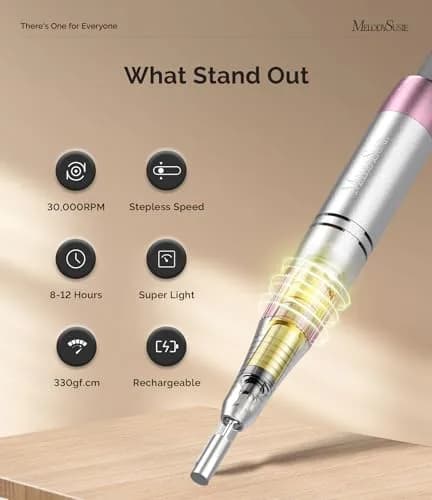 MelodySusie SC330G Rechargeable Nail Drill 30000RPM | Built-in Stand, Rose Gold, 12h Battery thumbnail 4
