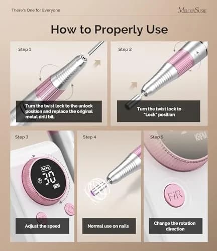 MelodySusie SC330G Rechargeable Nail Drill 30000RPM | Built-in Stand, Rose Gold, 12h Battery thumbnail 5