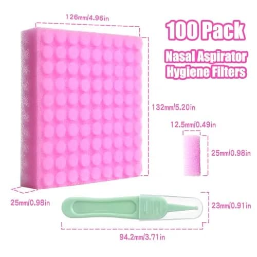 Qunlions life Replacement for Nosefrida Nasal Aspirator Filters | 100-Pack Hygiene Sponges for Baby Nose Cleaning thumbnail 2
