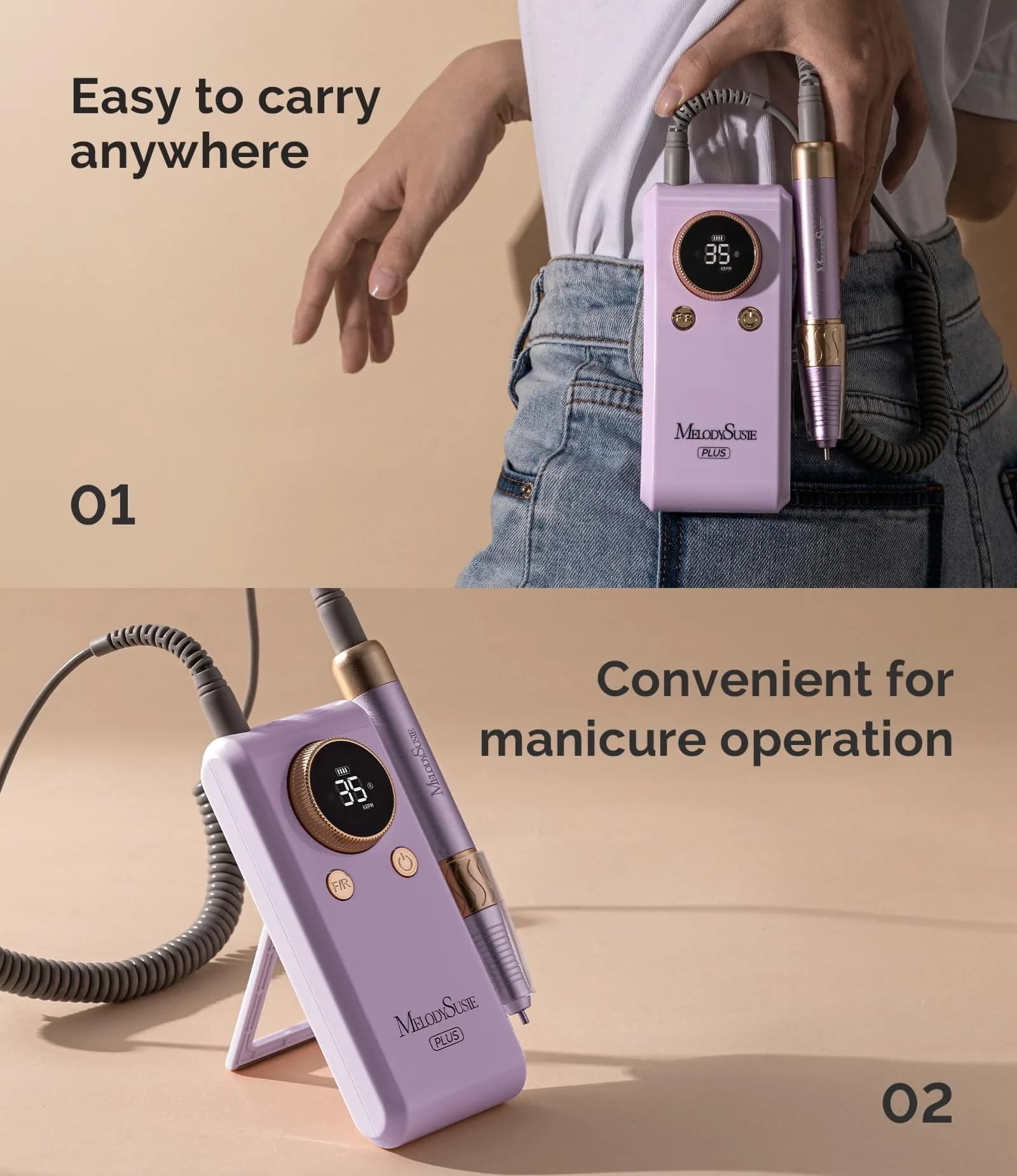 MelodySusie SM330G Rechargeable Clip-On Nail Drill 35000RPM | Professional E-File for Manicure Shaping & Gel Removal - view 2