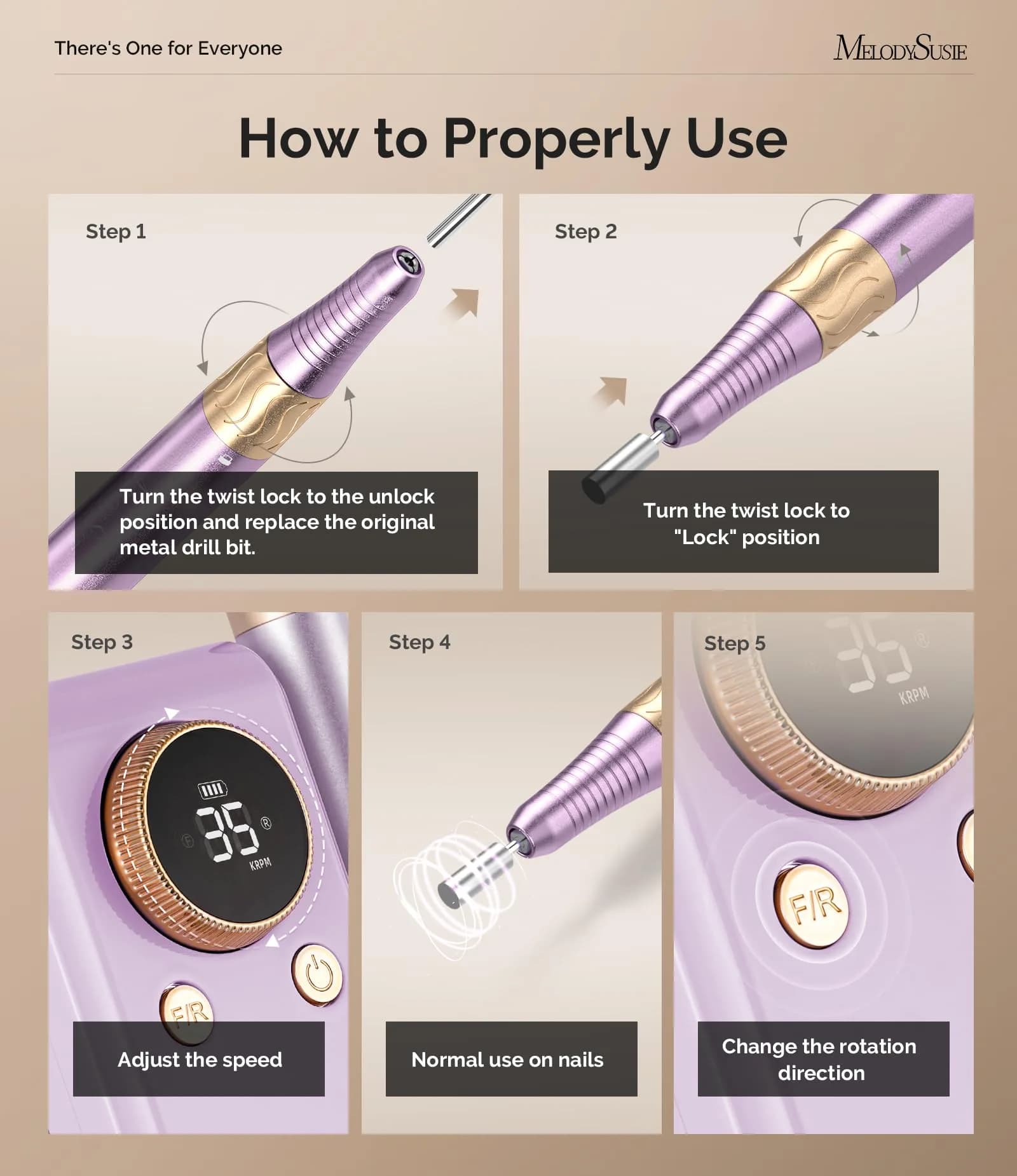 MelodySusie SM330G Rechargeable Clip-On Nail Drill 35000RPM | Professional E-File for Manicure Shaping & Gel Removal - view 5