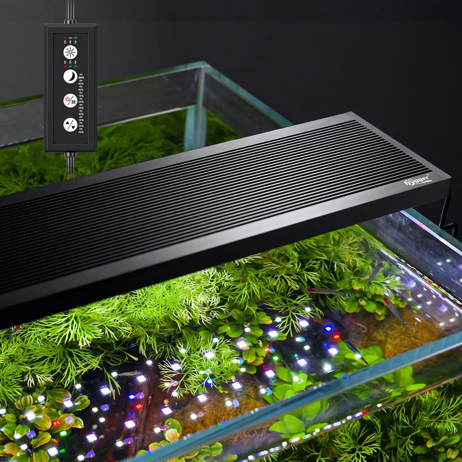 hygger 24/7 Customizable Aquarium LED Light 16W (0.45 kg) | Full Spectrum Planted Fish Tank Light with Sunrise Sunset Moonlight — 16W for 12~18in long tank