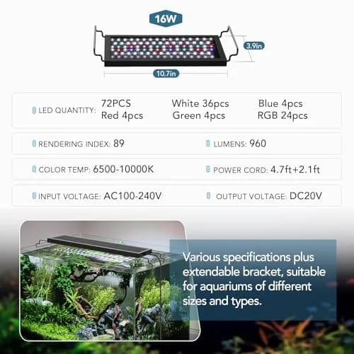 hygger 24/7 Customizable Aquarium LED Light 16W (0.45 kg) | Full Spectrum Planted Fish Tank Light with Sunrise Sunset Moonlight thumbnail 7