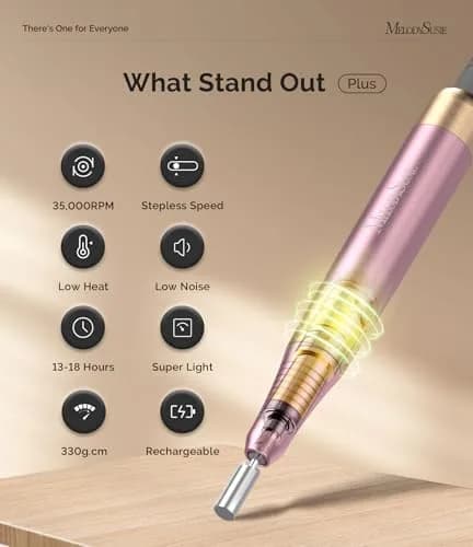 MelodySusie SM330G Rechargeable Nail Drill 35000RPM with Adjustable Stand & Lightweight Handpiece | Coreless Motor, 13-18 Hr Runtime thumbnail 4