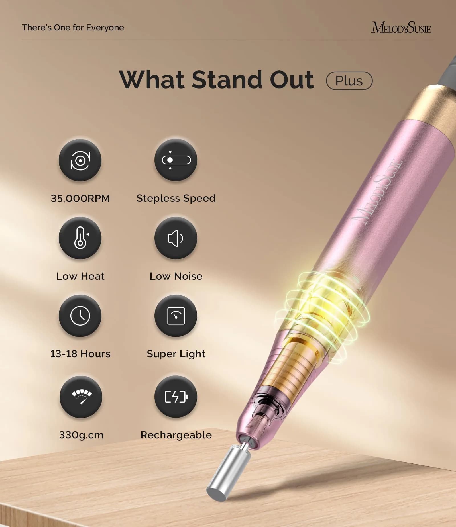 MelodySusie SM330G Rechargeable Nail Drill 35000RPM with Adjustable Stand & Lightweight Handpiece | Coreless Motor, 13-18 Hr Runtime - view 4