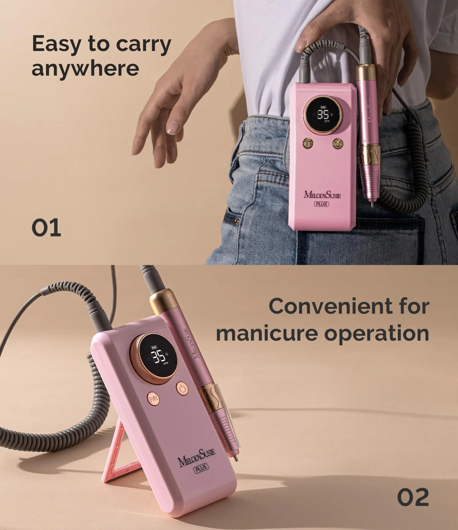 MelodySusie SM330G Rechargeable Nail Drill 35000RPM with Adjustable Stand & Lightweight Handpiece | Coreless Motor, 13-18 Hr Runtime - view 2