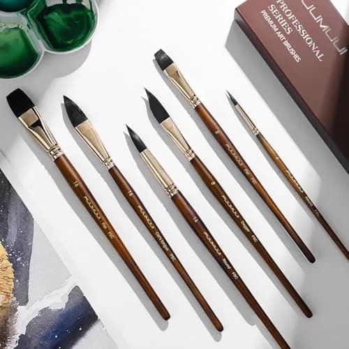 Fuumuui Watercolor Brushes Professional 10Pcs Synthetic Squirrel Hair Paint Brush Set with Flat, Round, Dagger, Cat's Tongue Oval Wash Shapes | Artist & Beginner Friendly thumbnail 8