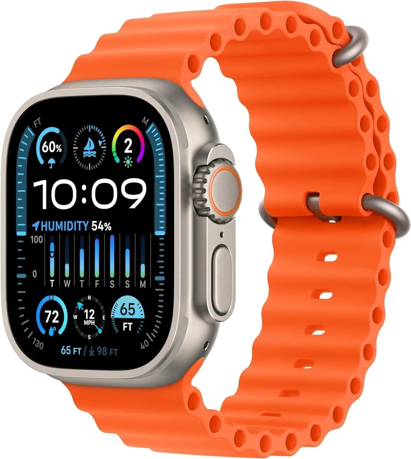 Apple Watch Ultra 2 [GPS + Cellular, 49mm] Black Titanium Case with Orange Ocean Band - Rugged Adventure Smartwatch - main product image