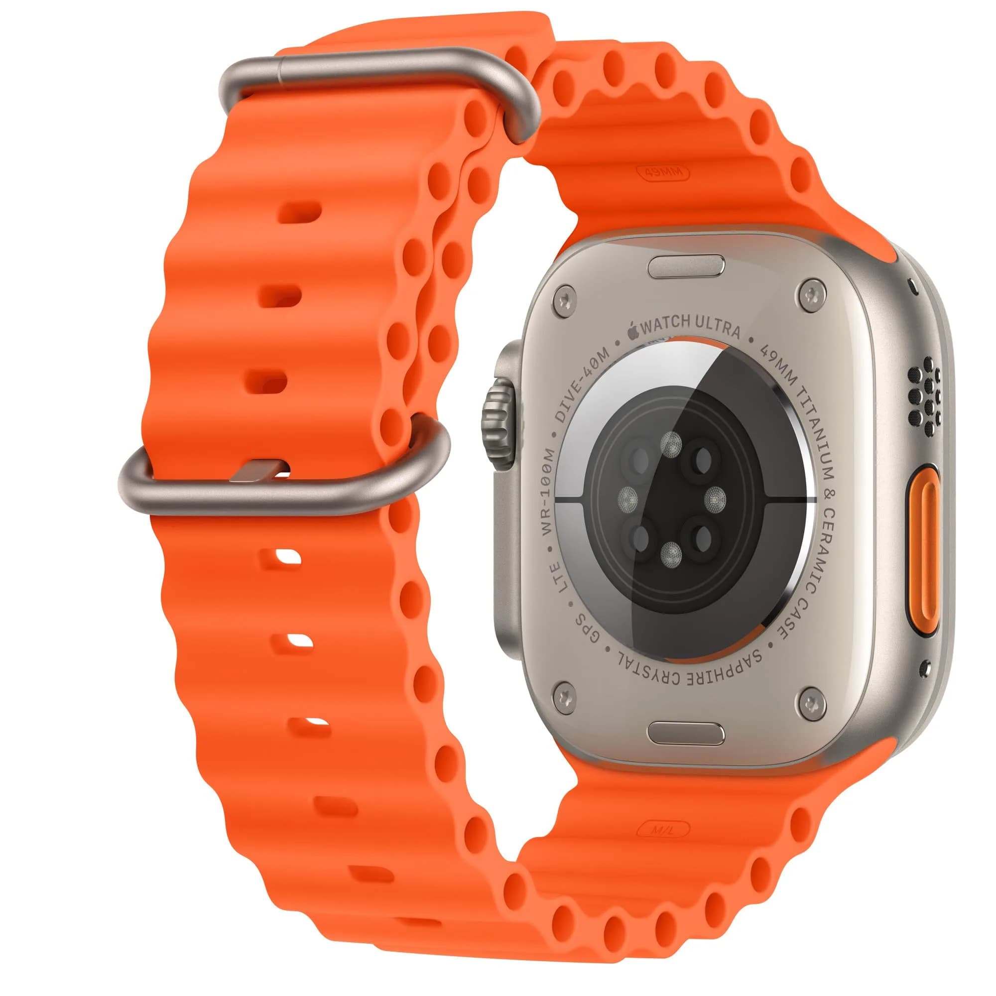 Apple Watch Ultra 2 [GPS + Cellular, 49mm] Black Titanium Case with Orange Ocean Band - Rugged Adventure Smartwatch - view 3
