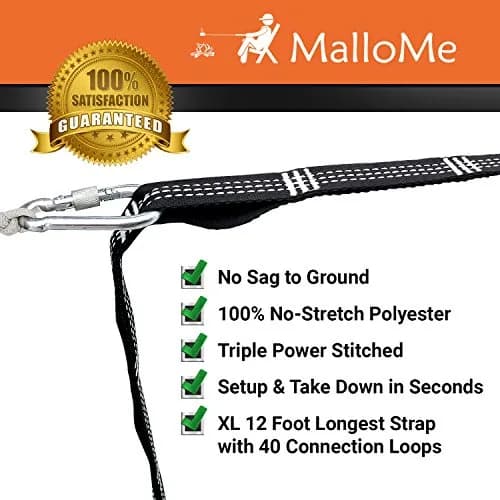 MalloMe Heavy Duty Hammock Tree Straps Kit - 20ft (610cm) Adjustable Tree Strap for Hammocks, Swings & Outdoor Use | 1000lb Capacity thumbnail 2