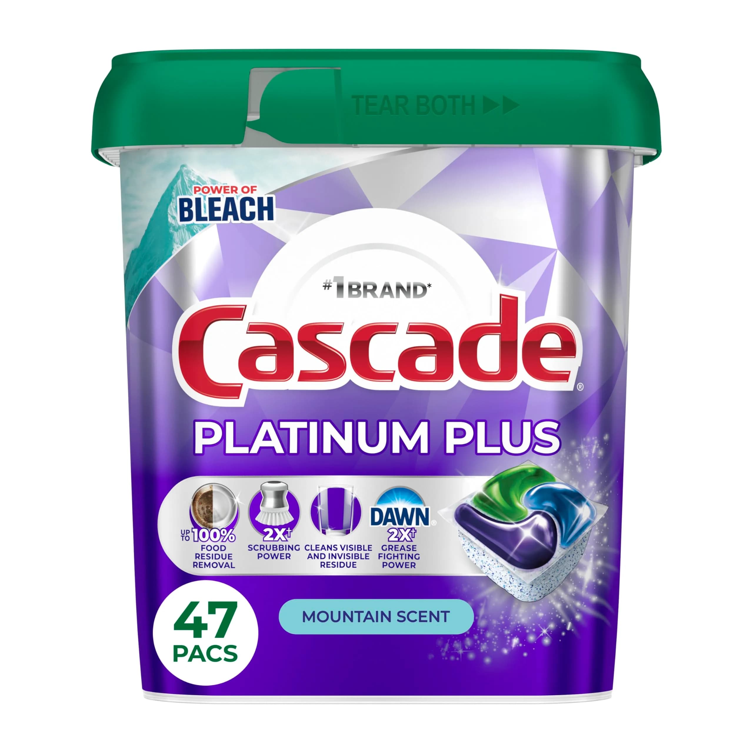 Cascade Platinum Plus Dishwasher Detergent Pods Mountain 47 Count | 100% Food Residue Removal