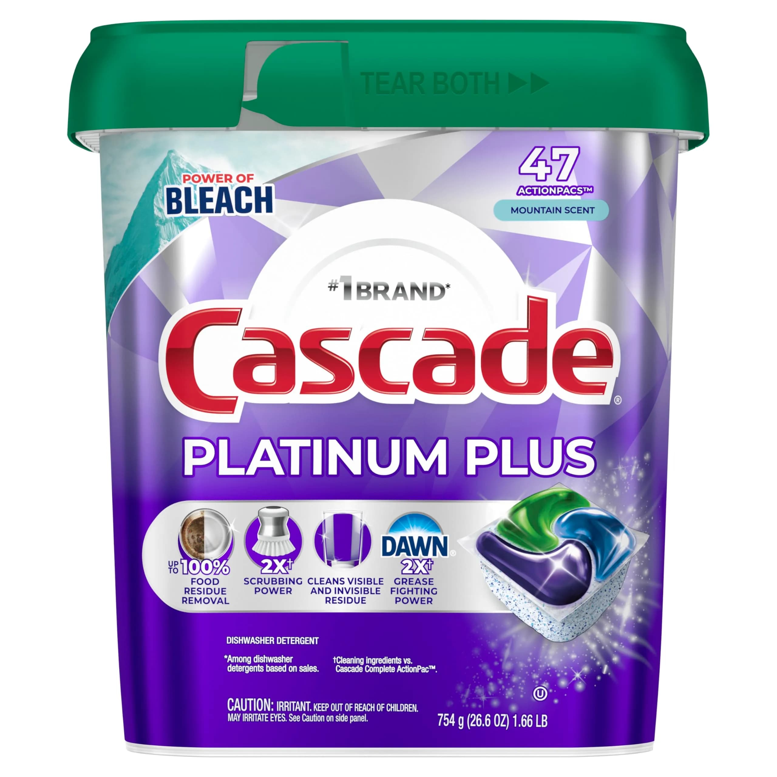 Cascade Platinum Plus Dishwasher Detergent Pods Mountain 47 Count | 100% Food Residue Removal - view 9