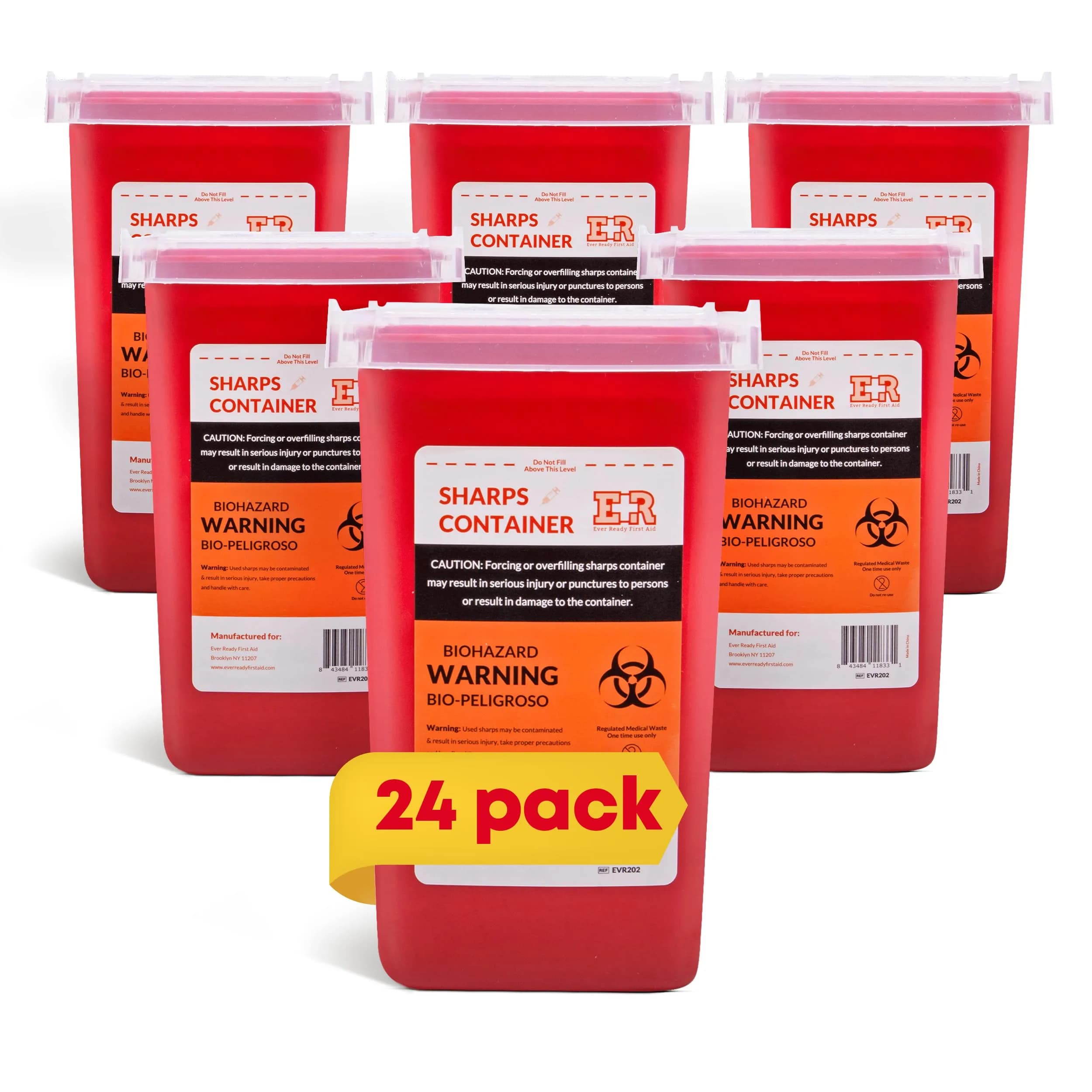 Ever Ready First Aid 1 Quart Sharps Container 24-Count Pack | Safe Biohazard Disposal for Home & Travel - main product image