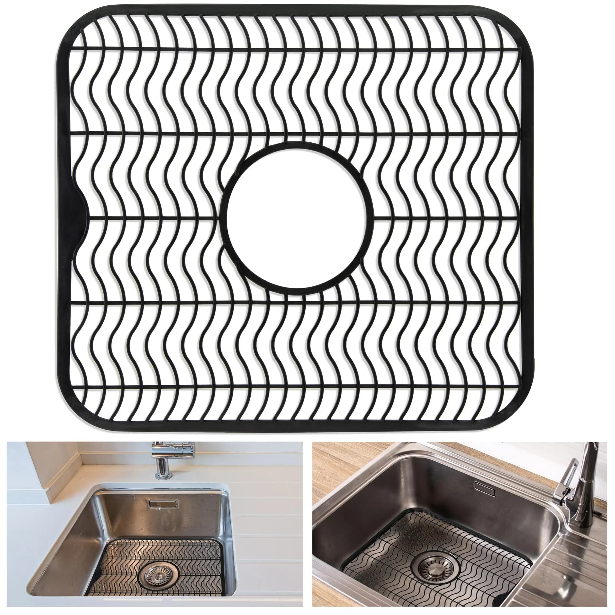 DecorRack Sink Protectors for Kitchen, Plastic 12" x 11" | Protect Sink from Damage & Scratches — Black