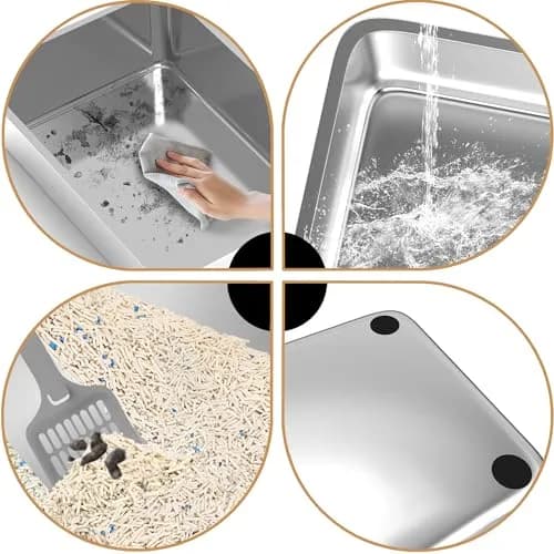 Tehoao Stainless Steel Sifting Cat Litter Box XL 49.5cm x 34.3cm x 16.5cm | Low Dust Odor Control thumbnail 7