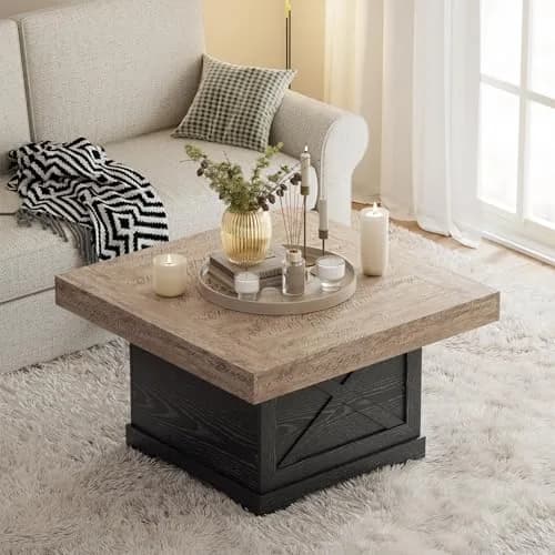 Lareth Rustic Coffee Table 31.5 in Square with X-Design | Space-Saving, Easy Assembly thumbnail 5