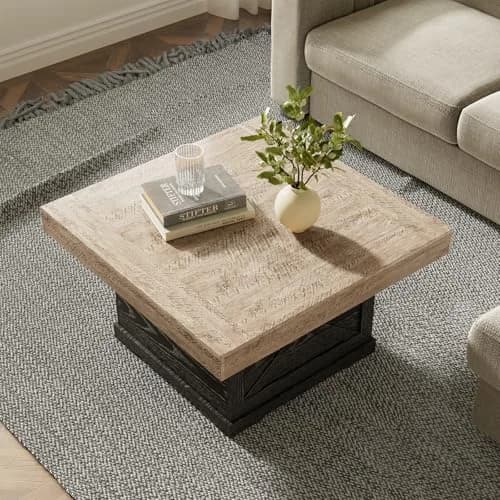 Lareth Rustic Coffee Table 31.5 in Square with X-Design | Space-Saving, Easy Assembly thumbnail 6