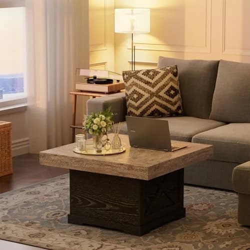 Lareth Rustic Coffee Table 31.5 in Square with X-Design | Space-Saving, Easy Assembly thumbnail 7