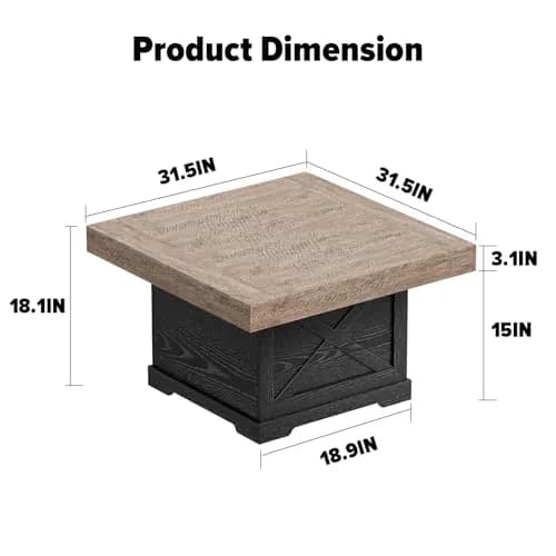 Lareth Rustic Coffee Table 31.5 in Square with X-Design | Space-Saving, Easy Assembly thumbnail 2