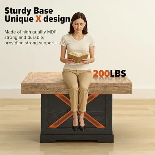 Lareth Rustic Coffee Table 31.5 in Square with X-Design | Space-Saving, Easy Assembly thumbnail 3