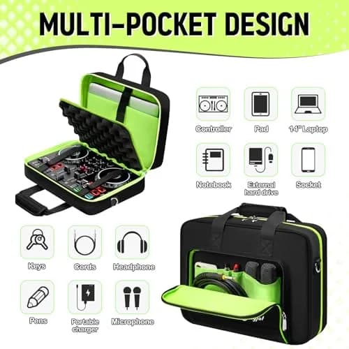 SNIGJAT DJ Controller Case for Hercules Inpulse 200/Numark Party Mix II | Water-Resistant, Multi-Pocket DJ Gig Bag thumbnail 3