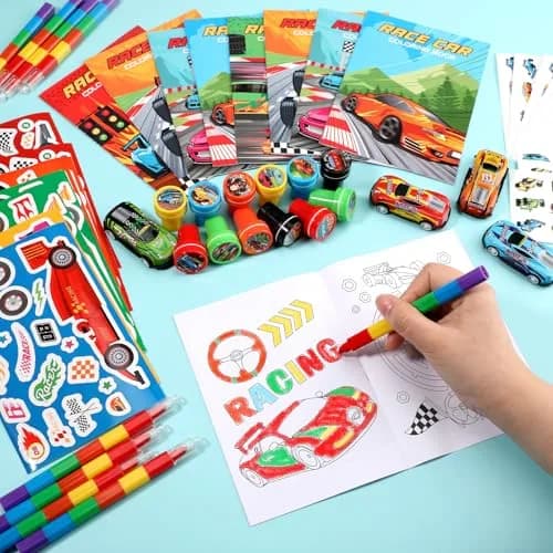 BenLouis Race Car Coloring Set for Kids | 168-Piece Party Favors with Mini Toys & Stickers thumbnail 4