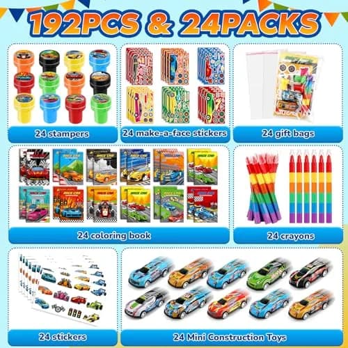 BenLouis Race Car Coloring Set for Kids | 168-Piece Party Favors with Mini Toys & Stickers thumbnail 2