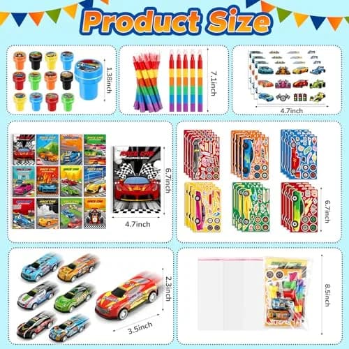 BenLouis Race Car Coloring Set for Kids | 168-Piece Party Favors with Mini Toys & Stickers thumbnail 3