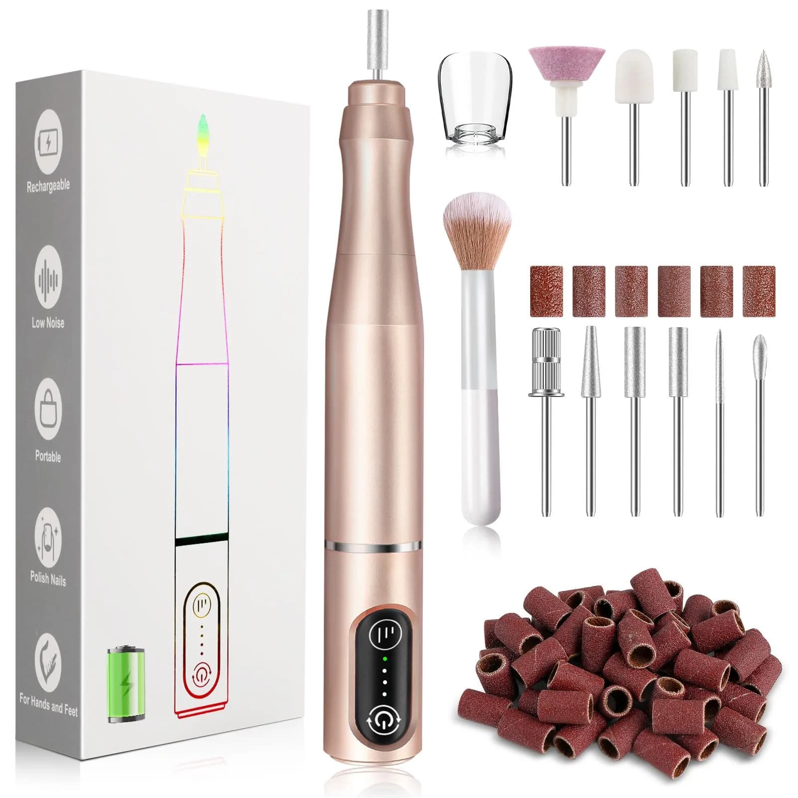TUOBEO Cordless Nail Drill Kit Silver | Rechargeable Efile for Acrylic & Gel Nails — Gold