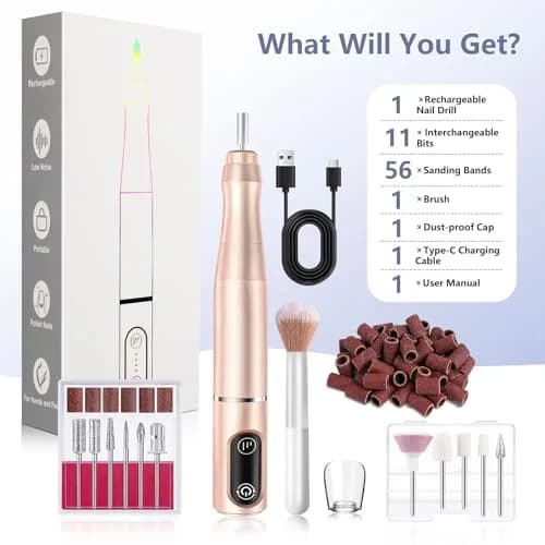 TUOBEO Cordless Nail Drill Electric Nail File Kit, Rechargeable Efile Set with 11 Bits & 56 Sanding Bands | 20,000 RPM Professional Portable thumbnail 8