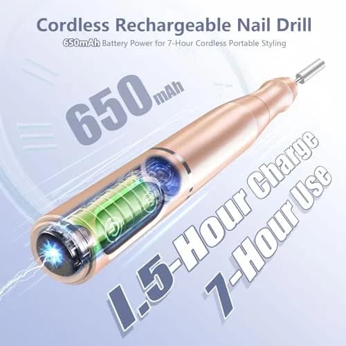 TUOBEO Cordless Nail Drill Electric Nail File Kit, Rechargeable Efile Set with 11 Bits & 56 Sanding Bands | 20,000 RPM Professional Portable thumbnail 2