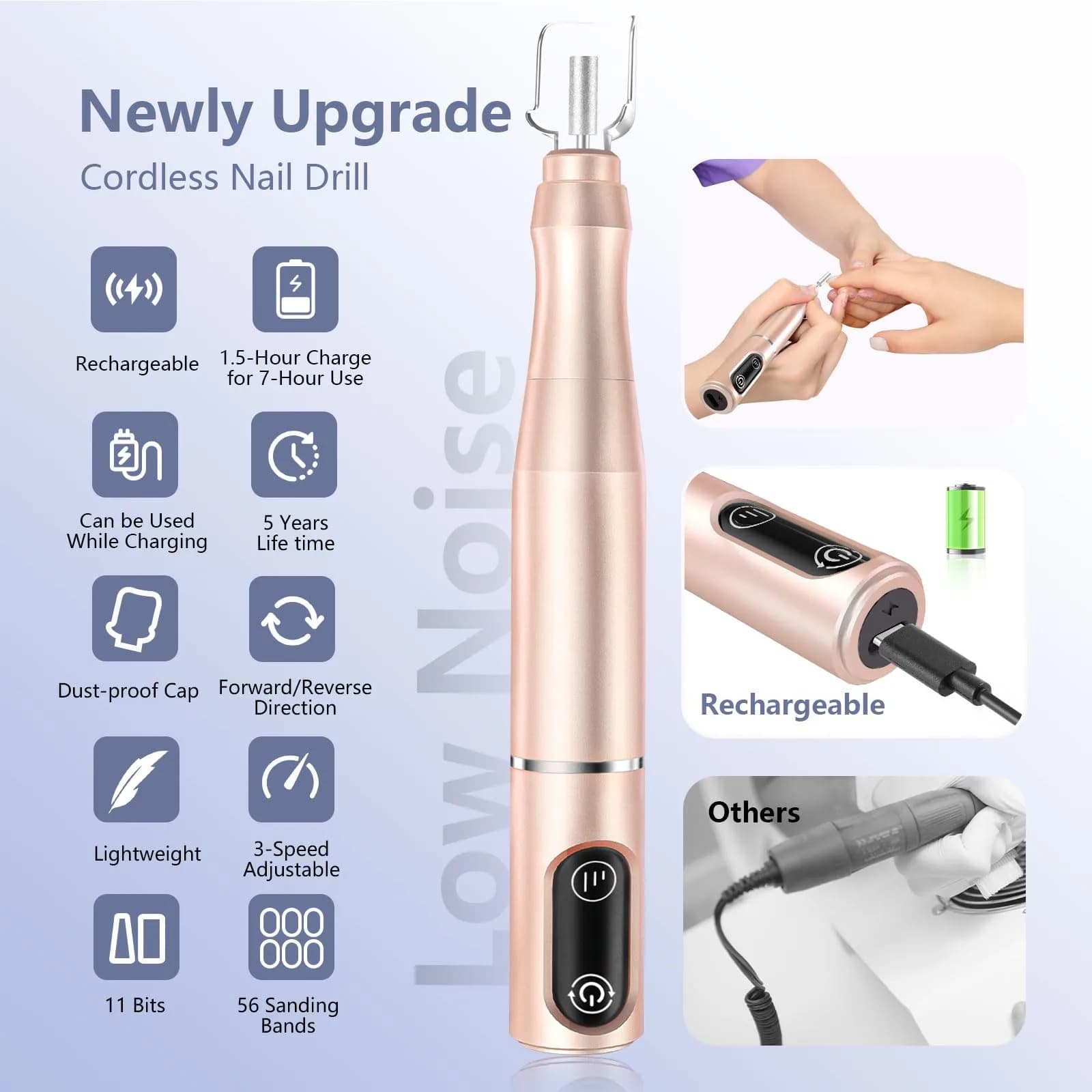 TUOBEO Cordless Nail Drill Kit in Gold | Rechargeable Efile for Acrylic & Gel Nails - view 4