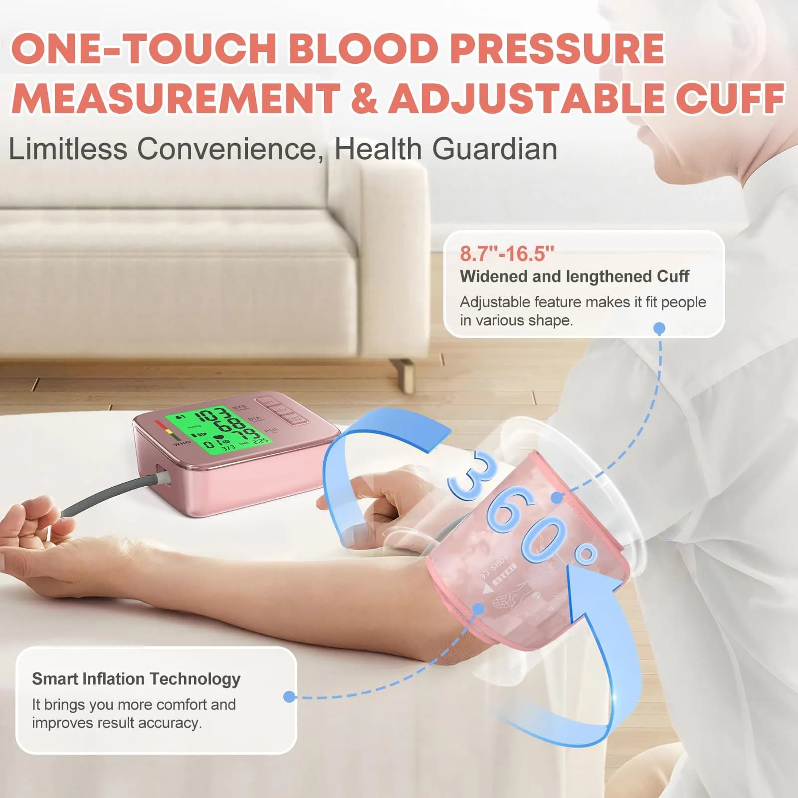 Double love Automatic Arm Blood Pressure Monitor, Pink BP Cuff & Machine | Accurate HR & BP Readings - view 3