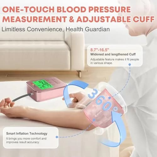 Double love Automatic Arm Blood Pressure Monitor, Pink BP Cuff & Machine | Accurate HR & BP Readings thumbnail 3