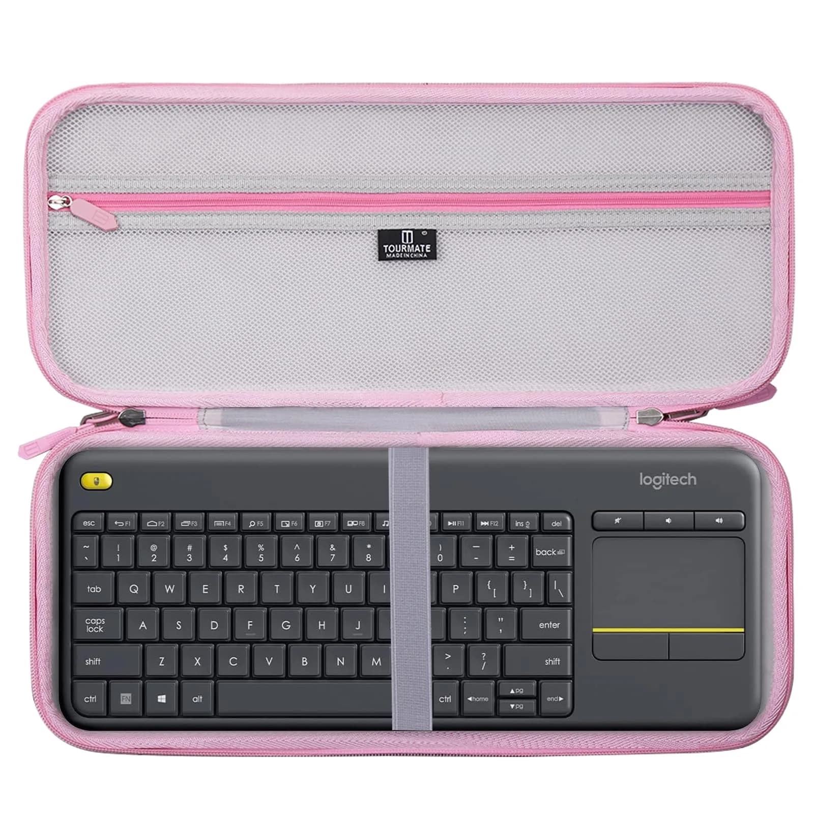 Tourmate Hard Storage Case for Logitech K400 Plus Wireless Keyboard | Gray + Pink, 340g (0.75 lb) - main product image