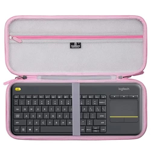 Tourmate Hard Storage Case for Logitech K400 Plus Wireless Keyboard | Gray + Pink, 340g (0.75 lb) thumbnail 1