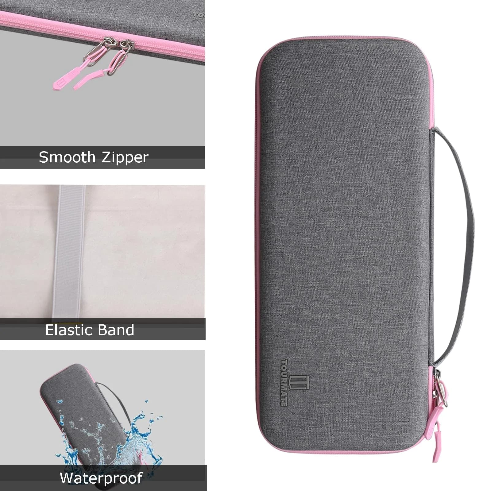Tourmate Hard Storage Case for Logitech K400 Plus Wireless Keyboard | Gray + Pink, 340g (0.75 lb) - view 4