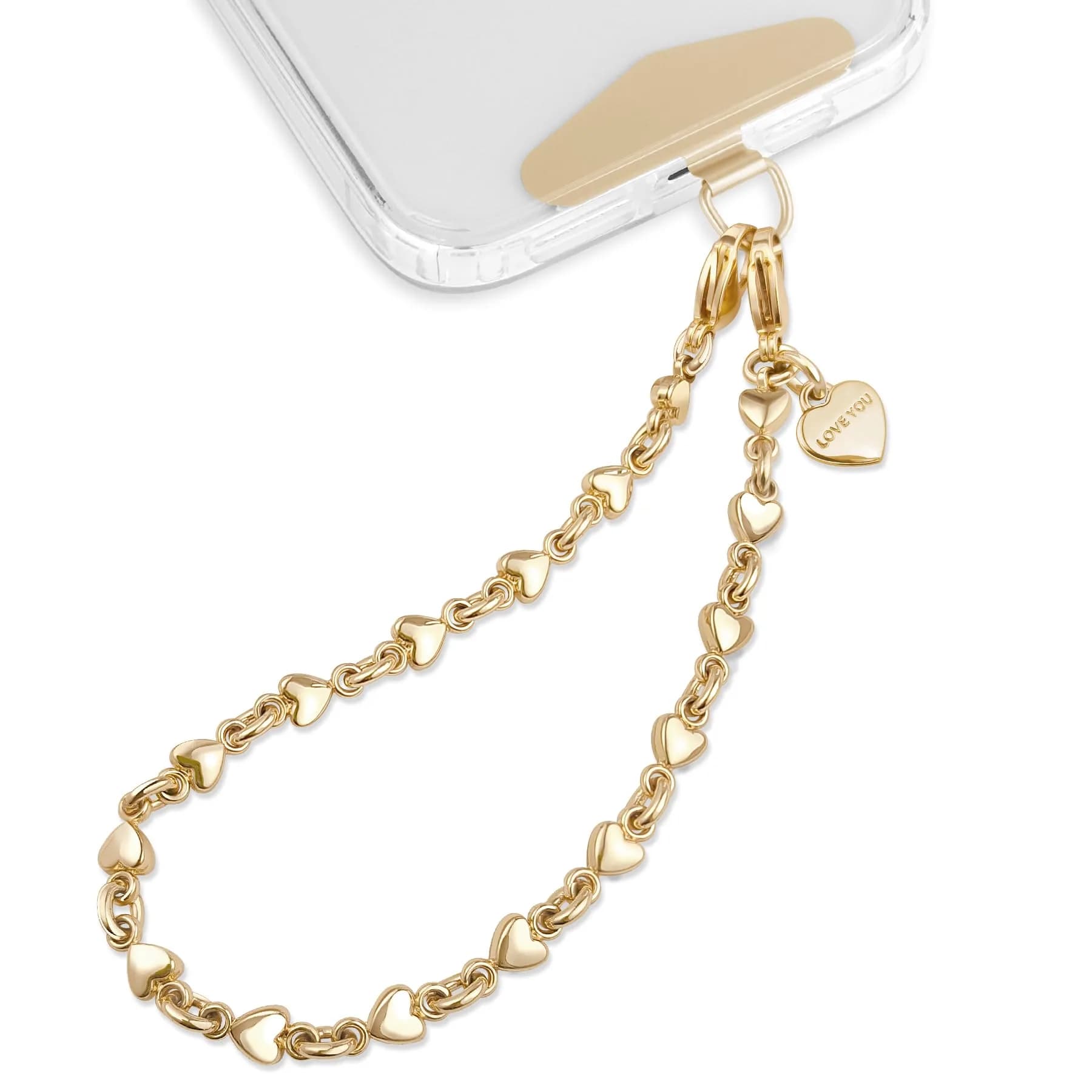 MOUTAKEY Phone Charm Strap Heart Phone Chain Wristlet 0.7oz | Stylish, Anti Theft, Fits All Phones — Honey Gold