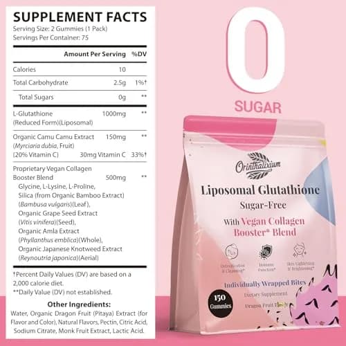 Orinthalixium Liposomal Glutathione Gummies 1000MG | Sugar-Free Skin & Antioxidant Support (150 Count) thumbnail 2