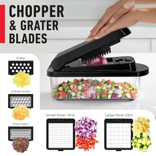 JANSKA Pro-Series 10-in-1 Vegetable Chopper & Mandoline Slicer with Container, 1.25 kg (2.75 lb) | 8 Stainless Steel Blades thumbnail 5