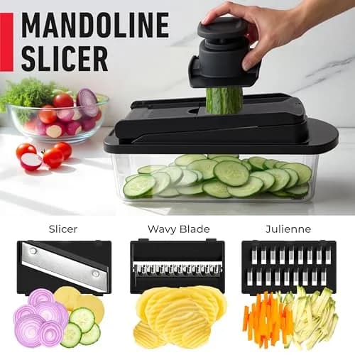 JANSKA Pro-Series 10-in-1 Vegetable Chopper & Mandoline Slicer with Container, 1.25 kg (2.75 lb) | 8 Stainless Steel Blades thumbnail 6