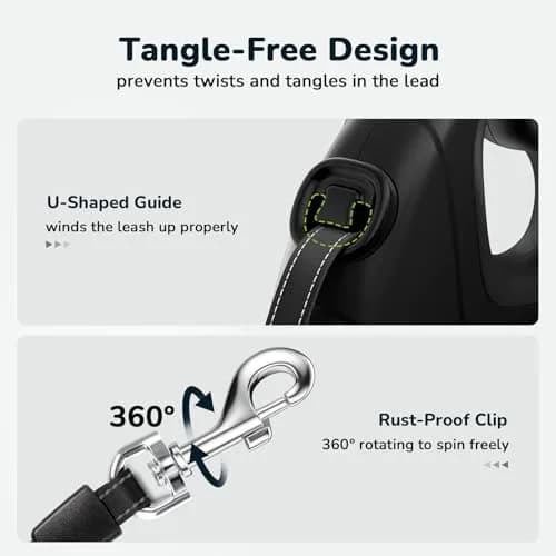 Pecute 32ft Retractable Dog Leash with Reflective Strips | 360° Tangle-Free Nylon, One-Button Control, Poop Bag Holder for Medium & Large Dogs thumbnail 4