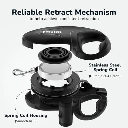 Pecute 32ft Retractable Dog Leash with Reflective Strips | 360° Tangle-Free Nylon, One-Button Control, Poop Bag Holder for Medium & Large Dogs thumbnail 3